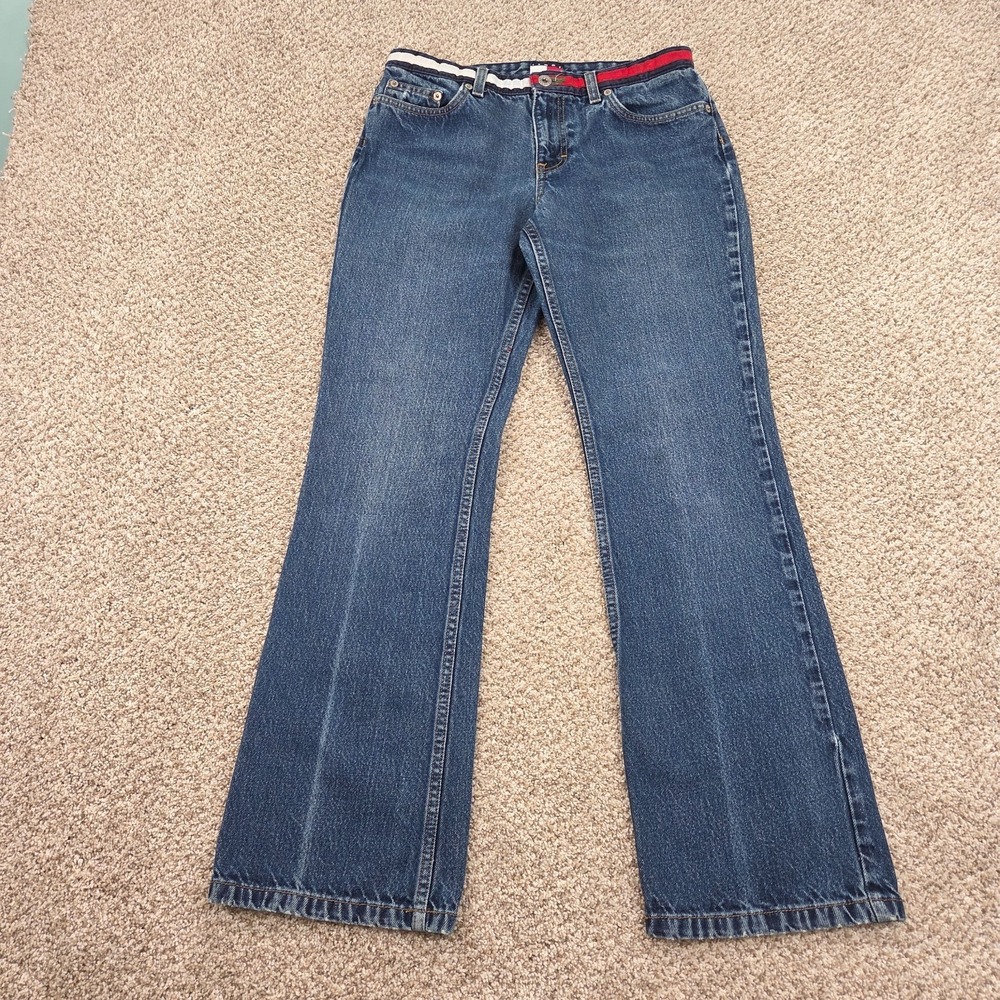 Vintage Tommy Hilfiger Women's 9 Logo Jeans Flag Waist Bootcut USA Medium Wash